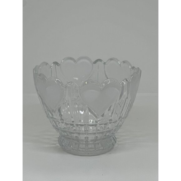 VTG 1986 FTDA Satin Hearts 24% Lead Crystal Bowl / Vase Square Cut - Picture 2 of 5